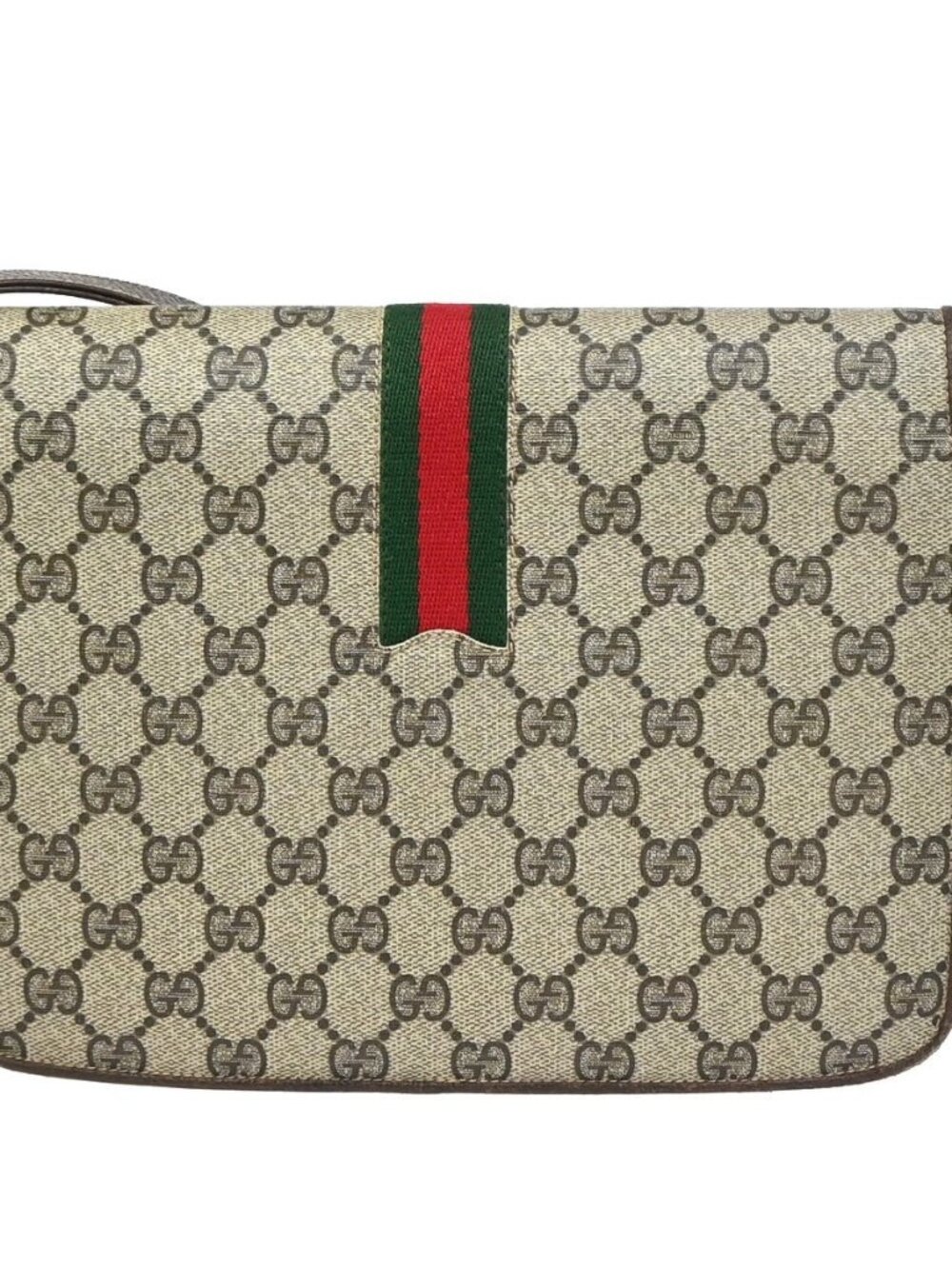 GUCCI Logo GG Pattern Sherry Flap Shoulder Bag PVC Leather Brown GHW 67KC907 - Picture 3 of 16